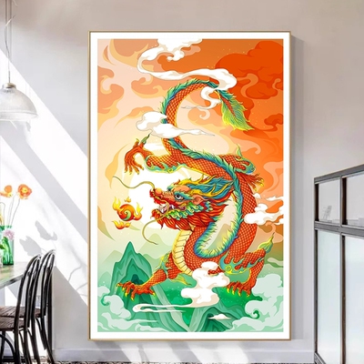 【加厚绣布】玄关卧室真龙国潮插画十字绣治愈系卡通28色满绣无勾