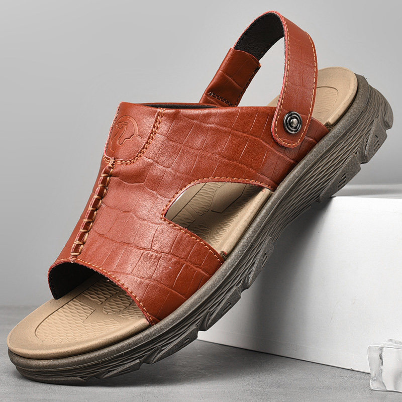 SANDALS MENS SUMMER LEATHER SOFT-SOLED NON-SLIP BEACH SHOES 2022 NEW TRENDY PLUS SIZE CASUAL OUTDOOR WEAR DUAL-PURPOSE SANDALS