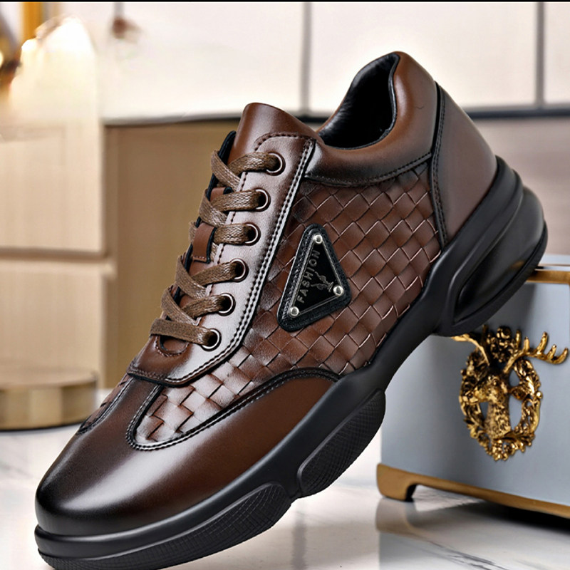 欧狮盾男鞋2026新款欧洲站高端轻奢皮鞋男士百搭编织牛皮休闲鞋子
