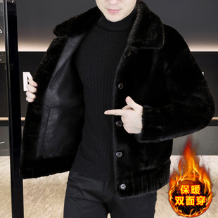 陆海甄选男装秋冬季男士双面穿海宁皮毛一体夹克外套时尚毛呢大衣