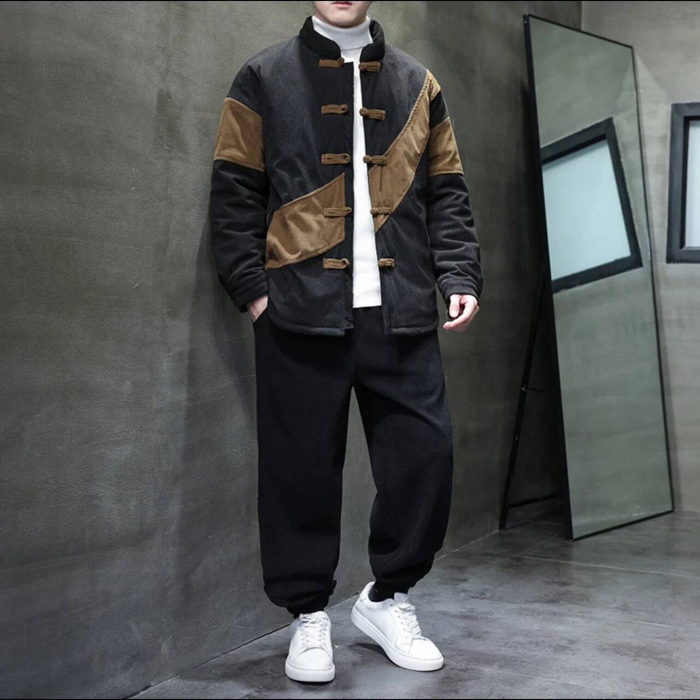 天骏百货男装新中式灯芯绒冬季加厚棉袄大码棉服男士套装国潮唐装