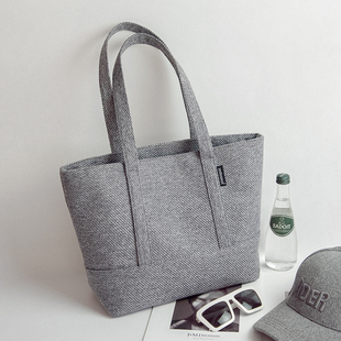 大容量单肩包仿麻布纹拼接女包简约妈咪布包上班上课通勤托特大包