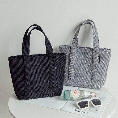 日系风手提包仿麻纹简约布包