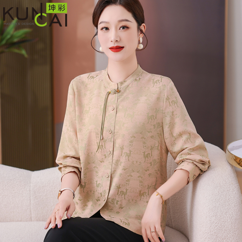 新中式妈妈春装国风衬衫2025新款洋气中老年女装春夏雪纺上衣套装