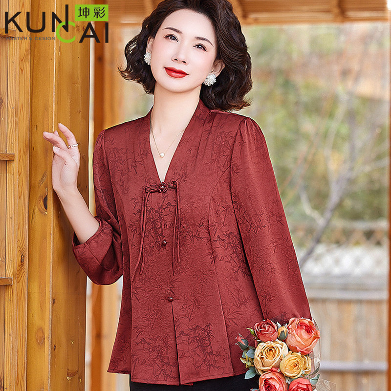 中年妈妈春装衬衫新中式衣服2025新款洋气中老年女装夏装衬衣套装