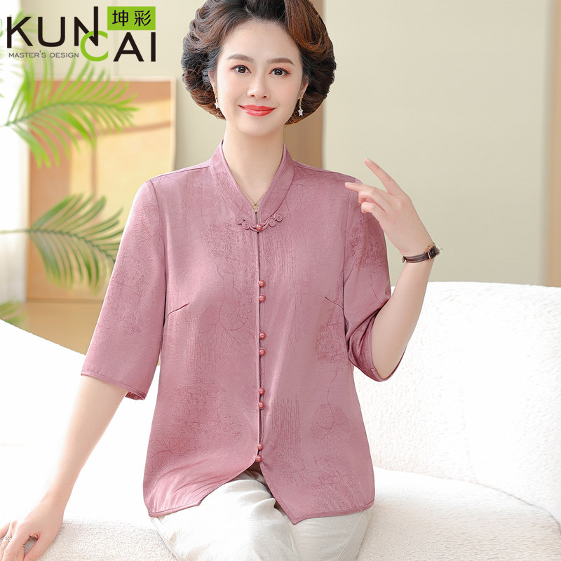 中年妈妈夏装国风小衫套装2025新款洋气中老年女装上衣衬衫两件套