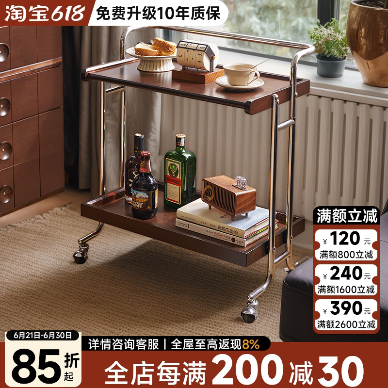 中古风实木可移动餐边柜