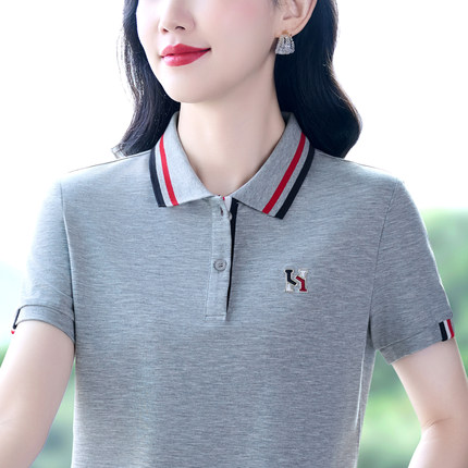 名牌妈妈夏短袖polo衫女士2026新款时尚正肩t恤洋气体恤上衣