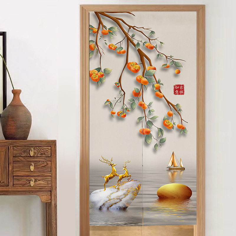 新中式轻奢风柿子麋鹿客厅玄关隔断帘葫芦卧室门帘厕所遮挡帘厨房