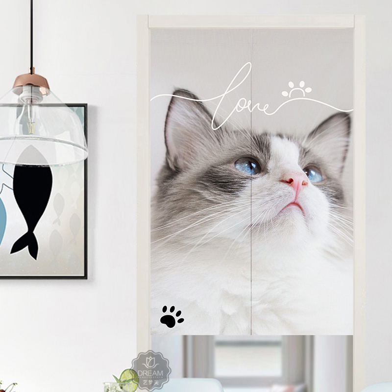 北欧宠物店可爱猫咪布帘子门帘