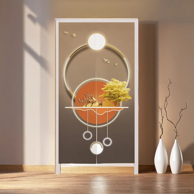 新中式轻奢麋鹿玄关厕所门帘卧室布艺挂帘厨房隔断帘卫生间遮挡帘