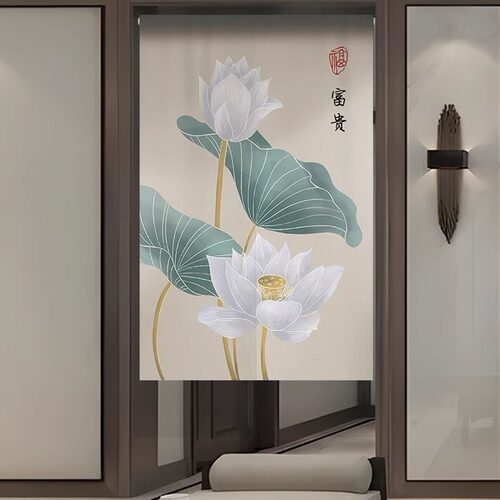 免打孔魔术贴加厚防水棉麻门帘布