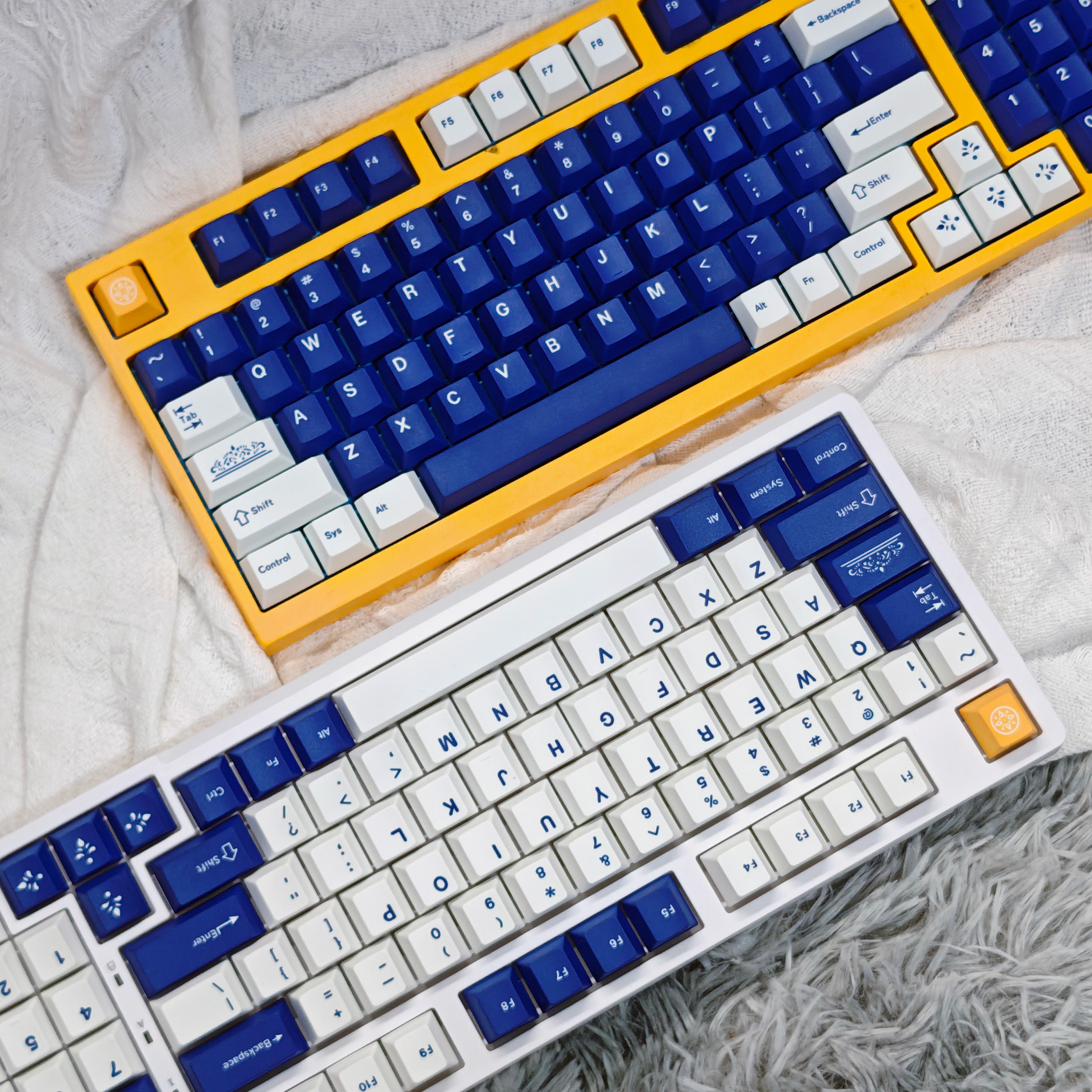 梦键青金石键帽反色蓝白配色大全套简约PBT热升华用于机械键盘