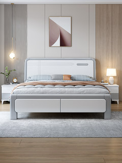 1.8米现代简约主卧储物双人床1.5单人经济型家用收纳高箱床实木床