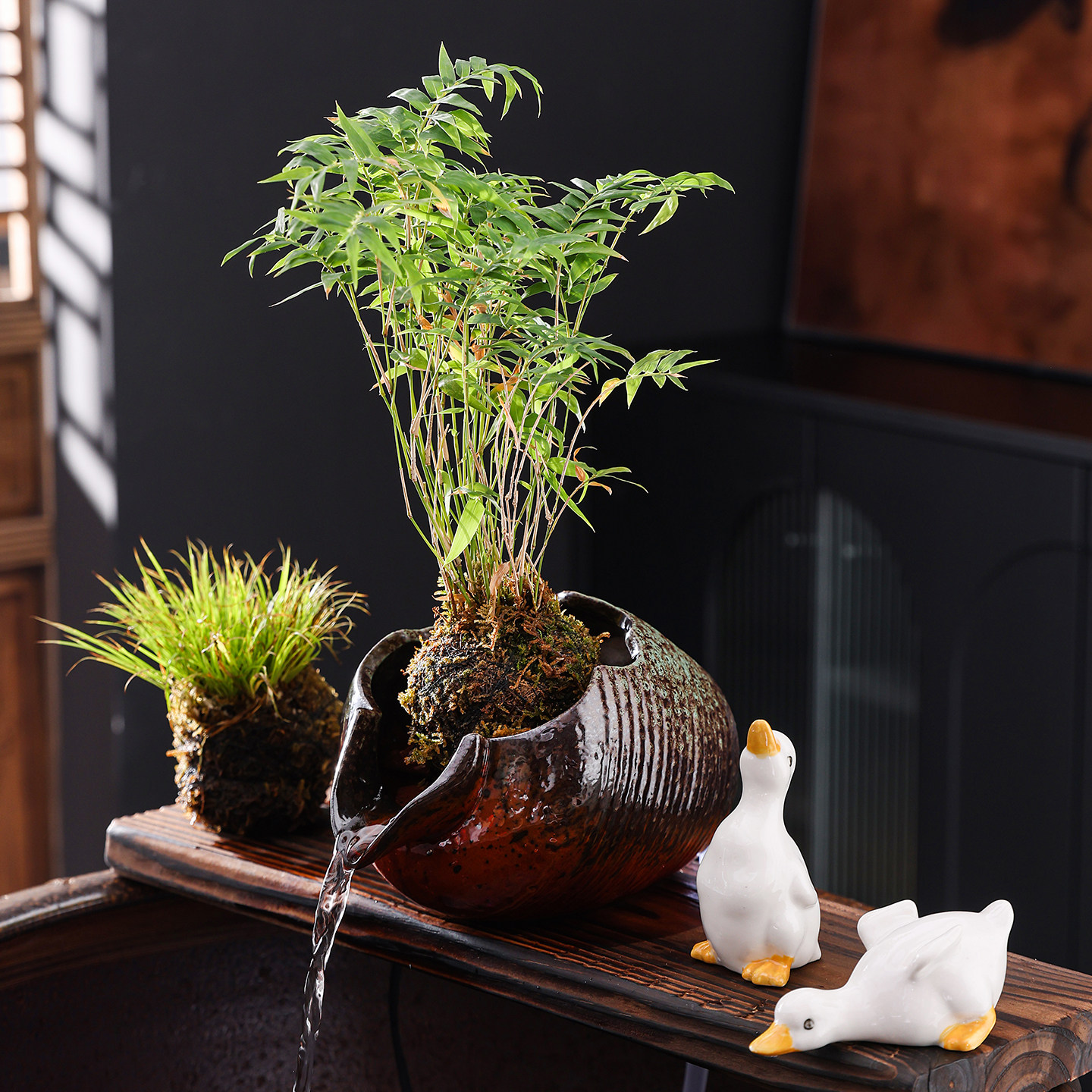 流水陶罐滴水绿植摆件瀑布式桌面装饰盆栽植物造景风水摆件工艺品