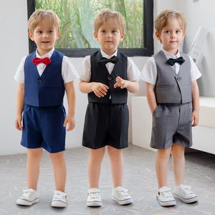 男童英伦短袖 马甲套装 夏季 儿童西装 少爷六一主持演出花童钢琴礼服