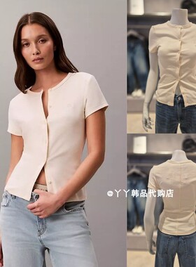 CK JEANS 韩国正品直邮代购26夏47F253G女士时尚钮扣短袖休闲T恤