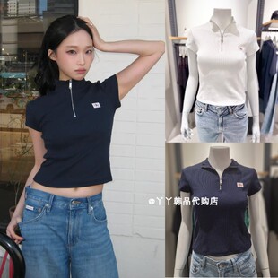 CK JEANS韩国正品直邮代购26夏47G240G女士时尚半拉链短袖修身T恤