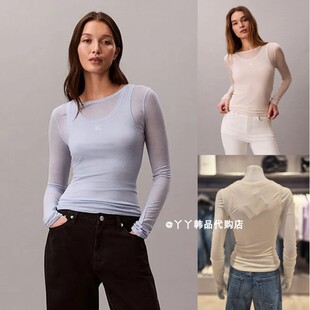CK JEANS 韩国正品直邮代购26春夏44F200G女士时尚修身长袖T恤