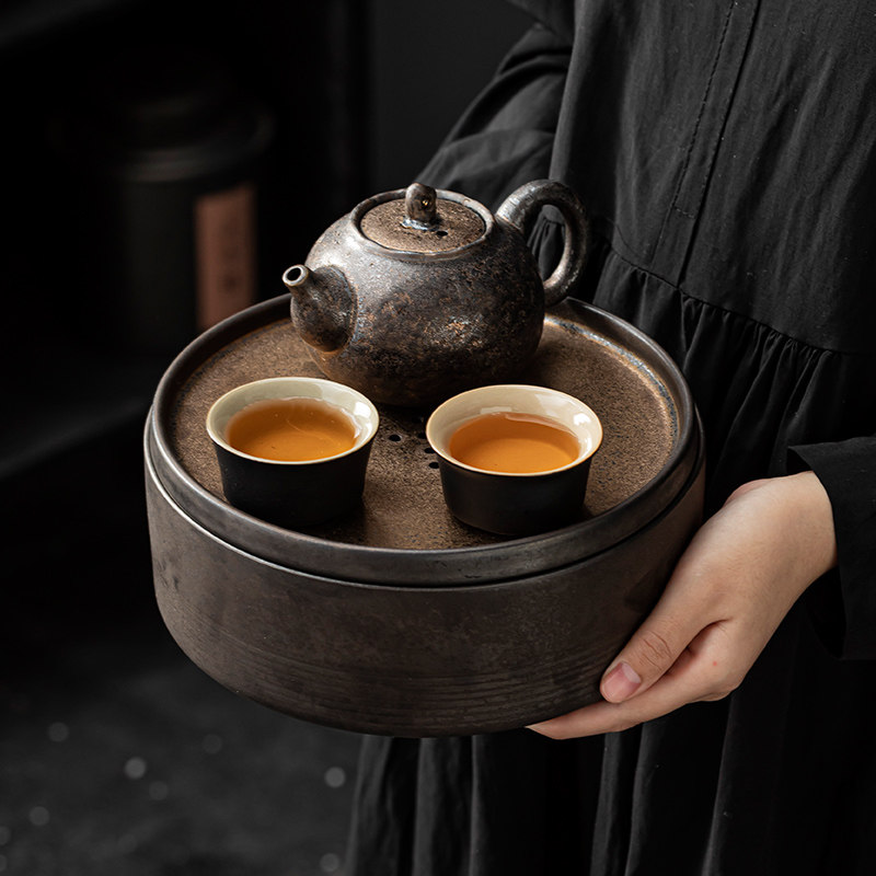 玖田烧轻奢复古圆形陶瓷茶盘图片