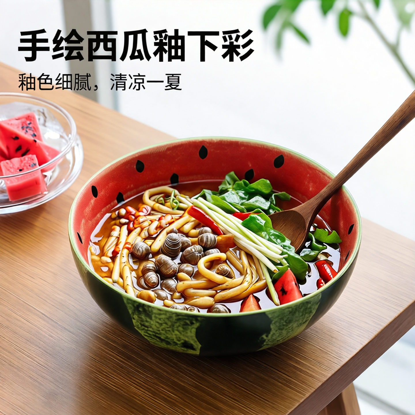 玖田烧陶瓷大面碗手绘西瓜泡面碗釉下彩螺蛳粉大碗好看小清新深盘