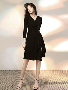 新款女成人现代舞连衣裙V领春秋拉丁演出服大码显瘦练功裙晚礼服