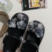 花小众可拆卸DIY装 扣树脂立体鞋 饰配件 鞋 水墨晕染渐变花朵洞洞鞋