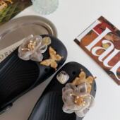 diy可拆卸落日鞋 扣玛丽珍拖鞋 花配件 鞋 纱花蝴蝶温柔风芭蕾洞洞鞋