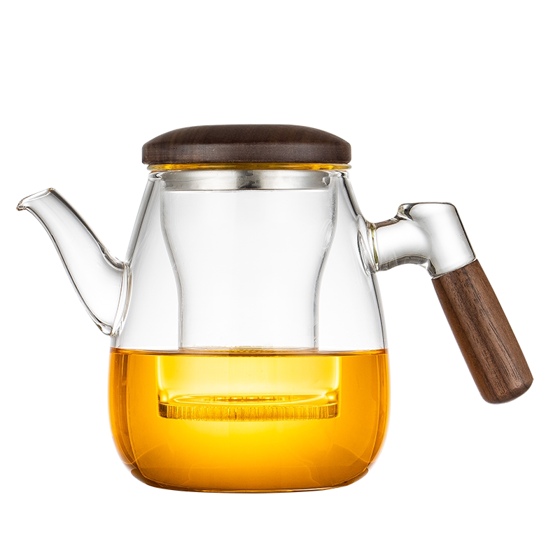 防爆玻璃泡茶杯胡桃木过滤木把带盖三件式茶水分离花茶杯办公室杯