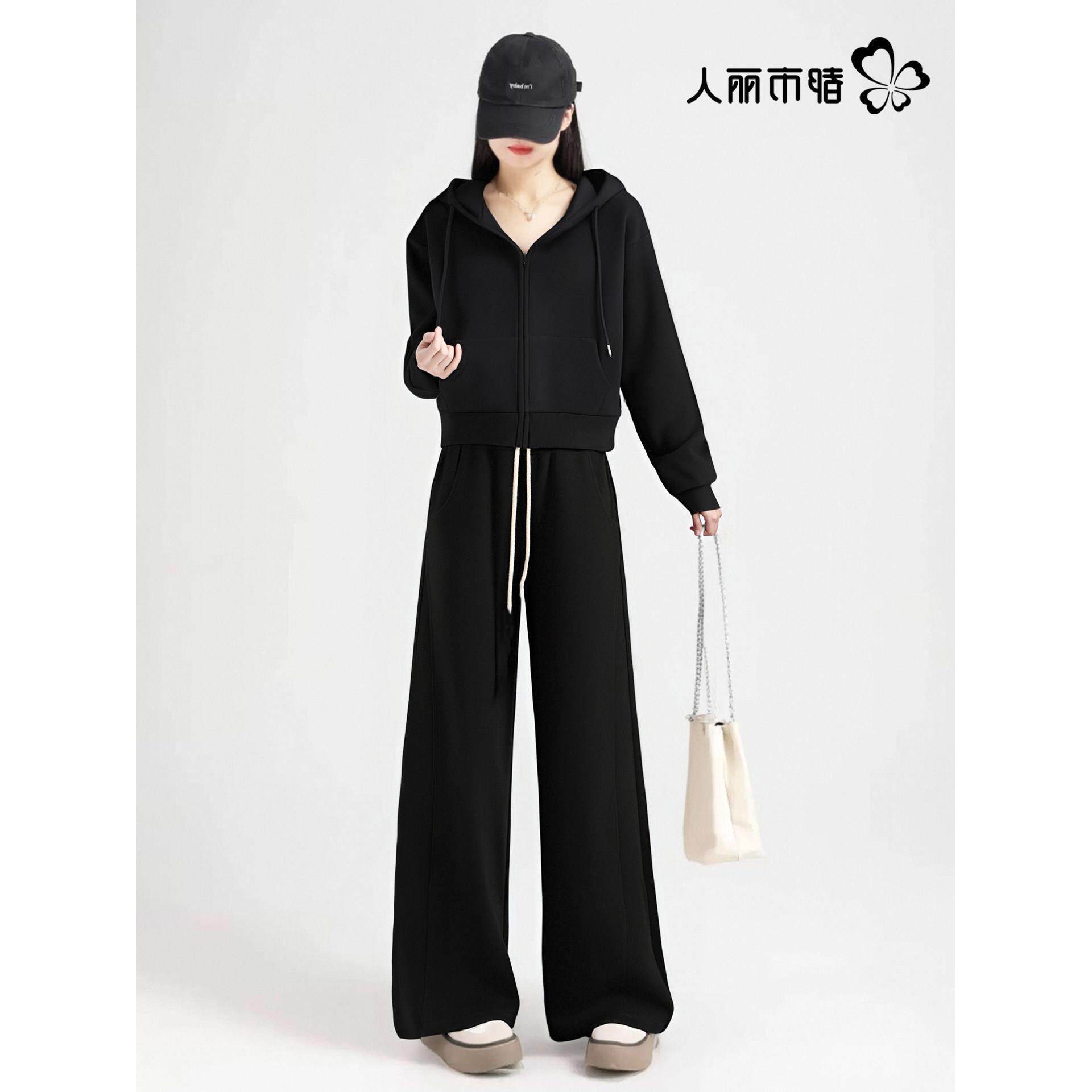 超火小个子都市丽人一整套两件套黑色休闲2026卫衣Y运动套装女春
