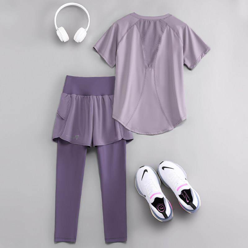 女晨服跑瑜伽运动服服夏季透气套装速干衣短袖显瘦跑步宽松健身