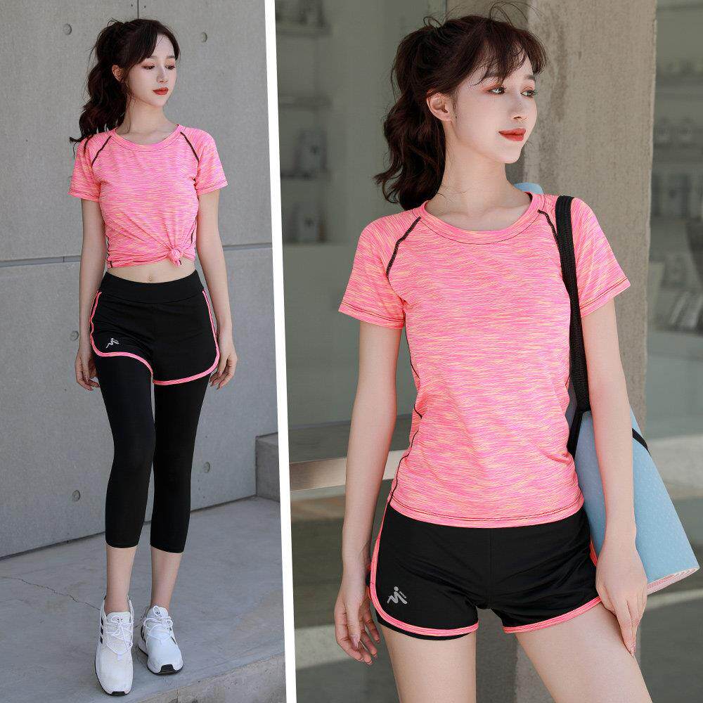 新瑜伽短袖速干运动服套装宽松显白夏季七分裤女跑步训练健身房服