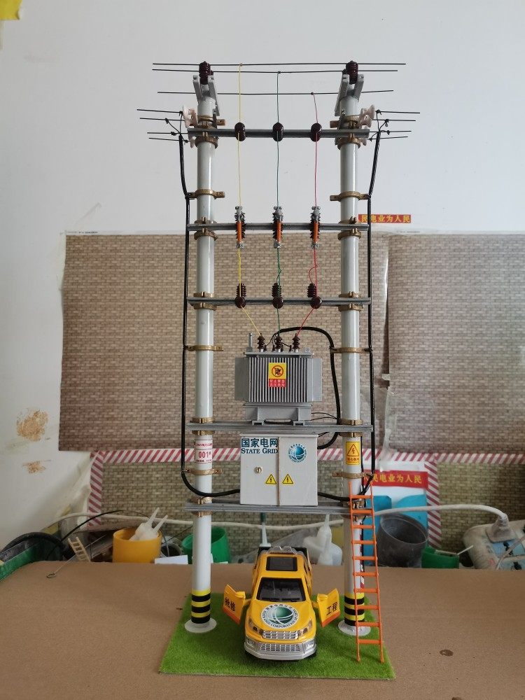 国网南网双杆台变柱上变压器台架台区电杆模型摆件办公室展厅领导