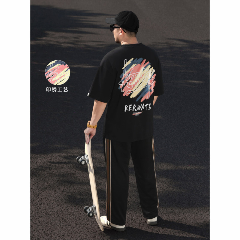 KERWATS品牌大码男装色彩涂鸦英文刺绣春夏肥佬加大号落肩短袖t恤,男装,大码上装,淘宝优惠券,粉丝福利购,淘宝优惠卷