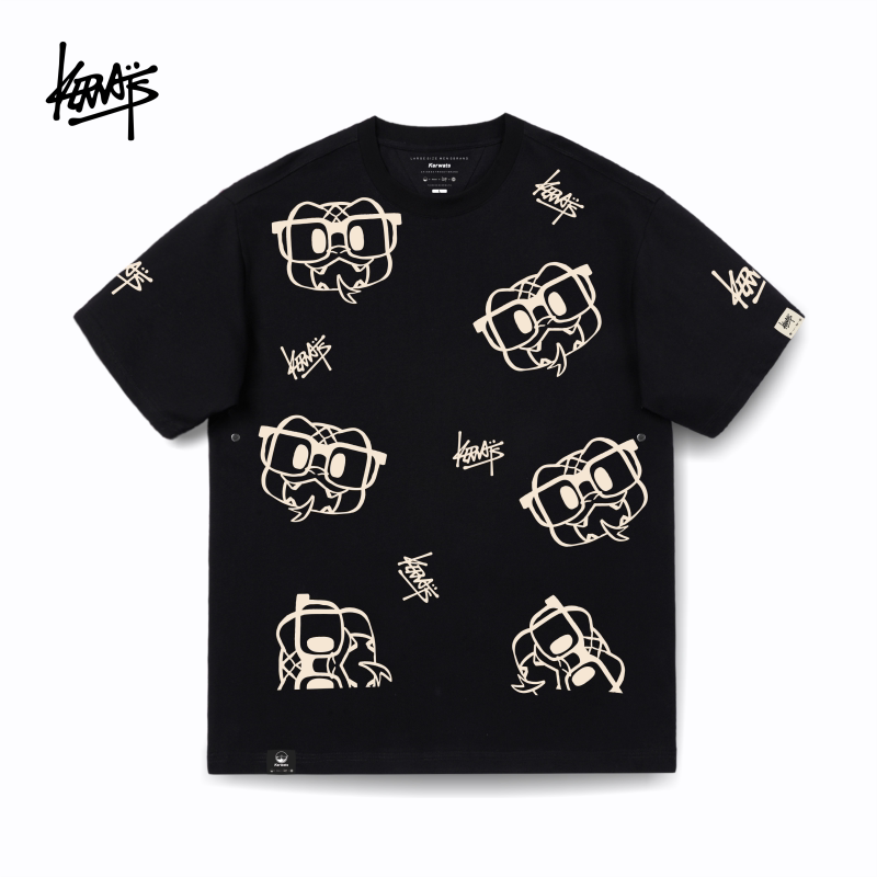 kerwats可维斯品牌大码男女情侣无性别眼镜蛇满印纯棉落肩短袖t恤