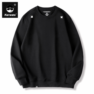 KERWATS品牌大码 男女情侣箭头肩上印花纯棉打底宽松休闲圆领卫衣