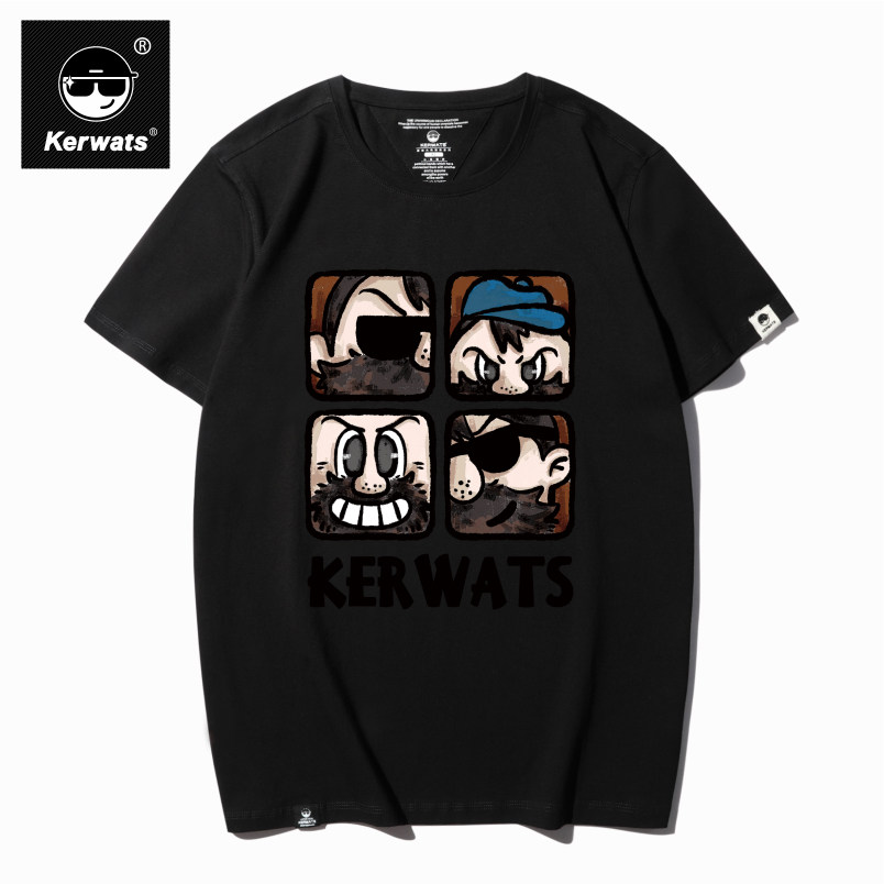 KERWATS可维斯品牌大码男女情侣无性别大胡子人物印花休闲短袖t恤