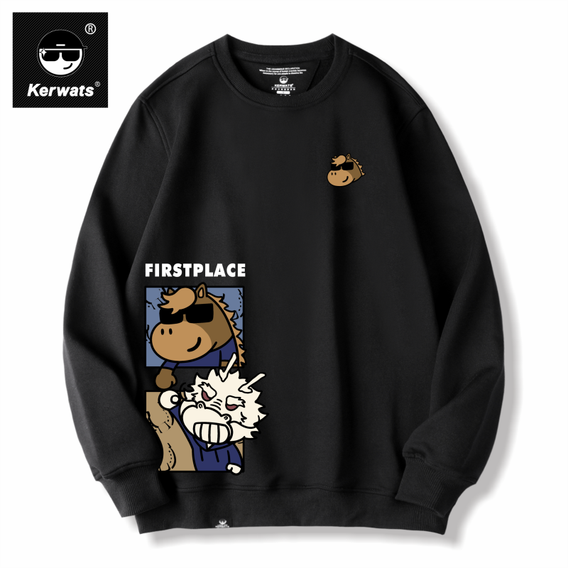 趣味马图案印花圆领卫衣男女纯棉