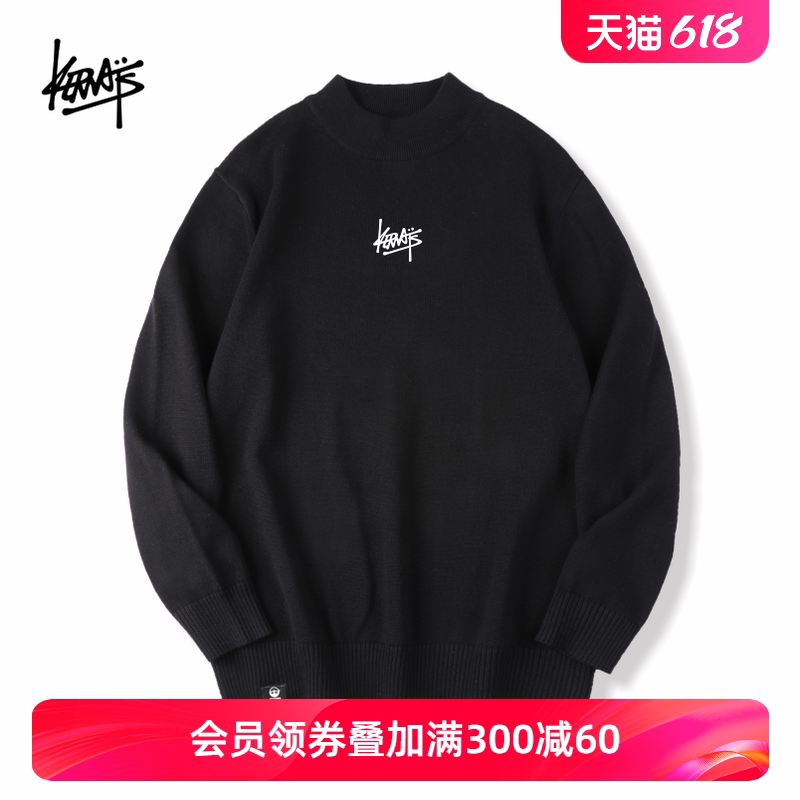 kerwats/可维斯品牌英文字母胸花打底简约针织衫男女半高领毛衣