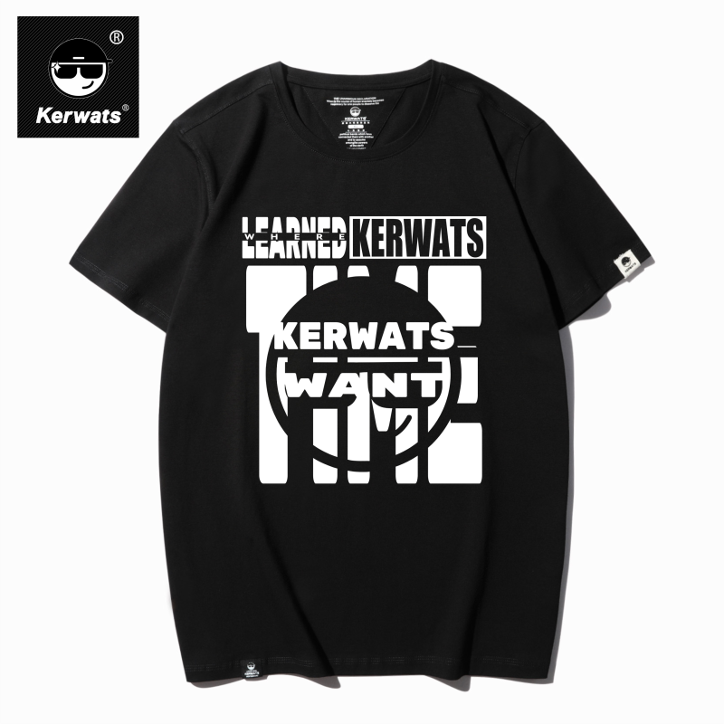 KERWATS可维斯品牌大码男女情侣无性别头像英文印花韩版短袖T恤