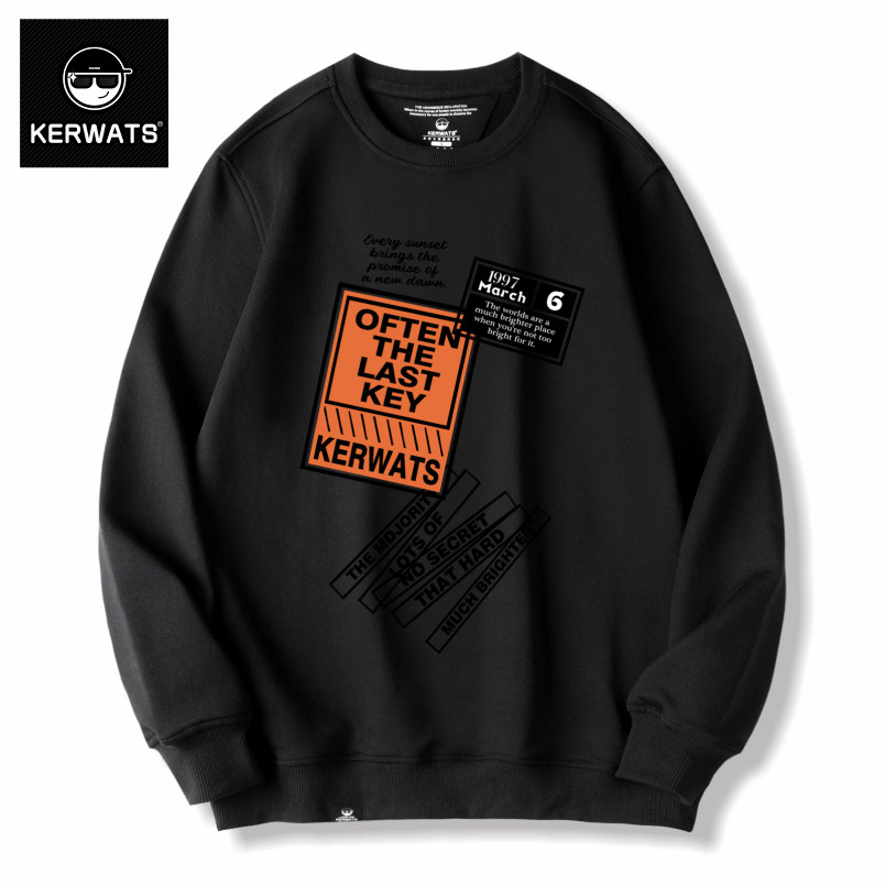 KERWATS潮牌美式复古方标字母印花休闲针织打底男女圆领套头卫衣,男装,卫衣,淘宝优惠券,粉丝福利购,淘宝优惠卷