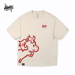 KERWATS品牌大码 T恤 男女情侣小马字母印花马年潮牌休闲风圆领短袖