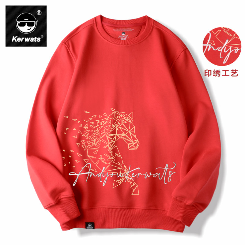 红色圆领卫衣男女情侣装纯棉印绣花马年春节本命年衣服新年装定制,男装,卫衣,淘宝优惠券,粉丝福利购,淘宝优惠卷