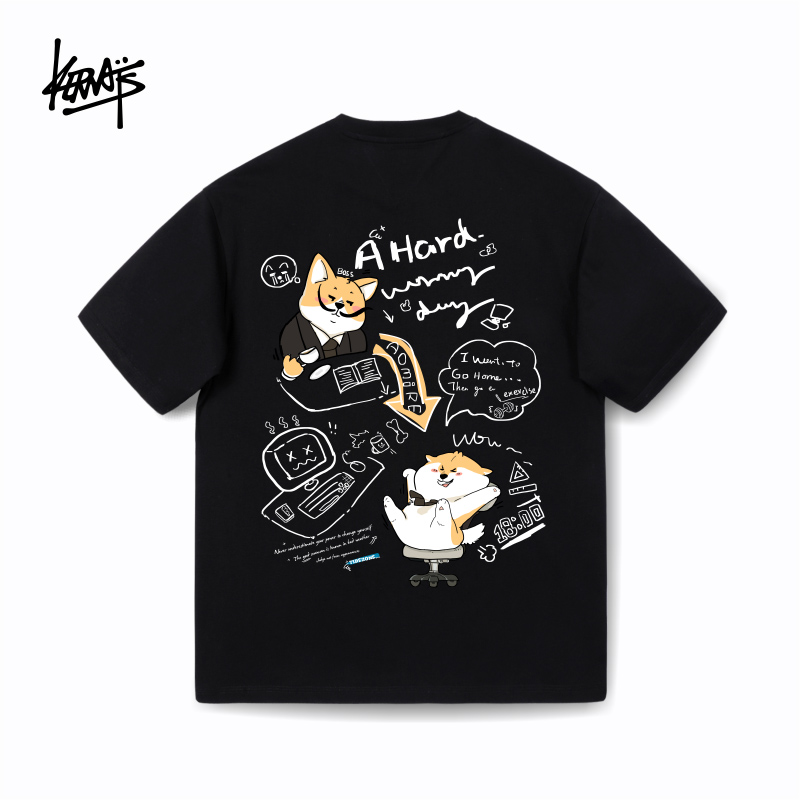 涂鸦无性别短袖印花重磅小狗字母