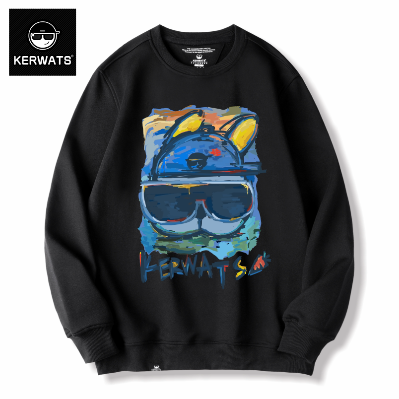 KERWATS2026兔子潮牌卡通兔子印花韩版男女情侣复古宽松圆领卫衣