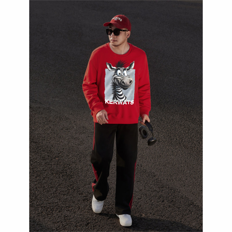 KERWATS品牌大码男装斑马卡通印花本命年马年加大号红色圆领卫衣,男装,大码上装,淘宝优惠券,粉丝福利购,淘宝优惠卷