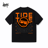 KERWATS学生笑脸英文潮牌印花大码 t恤重磅落肩无性别男女圆领短袖