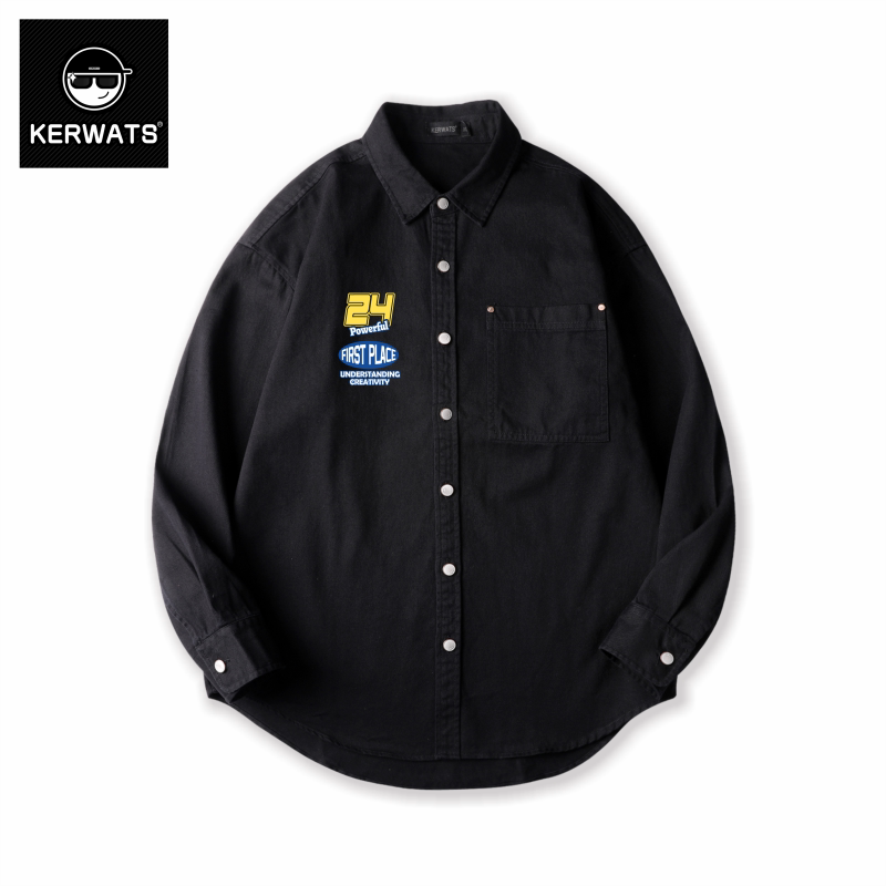 KERWATS可维斯品牌大码男装无性别数字胸花运动纯棉宽松打底衬衫