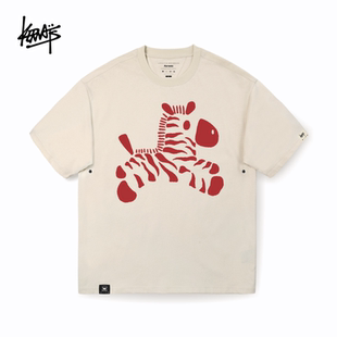 KERWATS大码男女情侣斑马印花2026马年本命年纯棉圆领短袖T恤定制