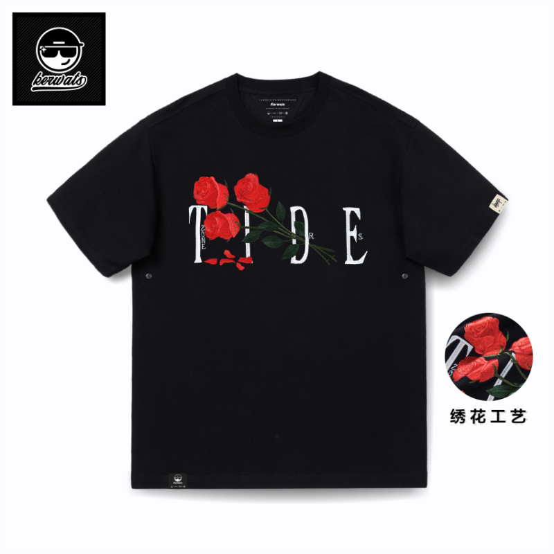 KERWATS可维特斯品牌玫瑰字母印刺绣花男女装潮牌夏季圆领短袖T恤